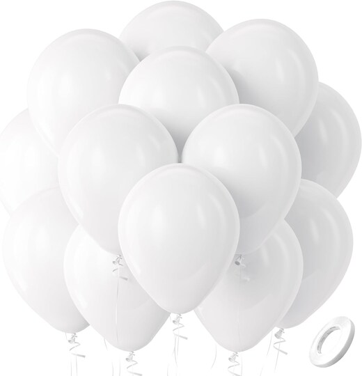 Unbranded; White Balloons Latex Party Balloons, 100 Pack 12 inch Round Helium Balloons for White Themed Wedding Graduation Birthday Party Backdrop Decorations; Category:Balloon Banners & Kits; Image:1